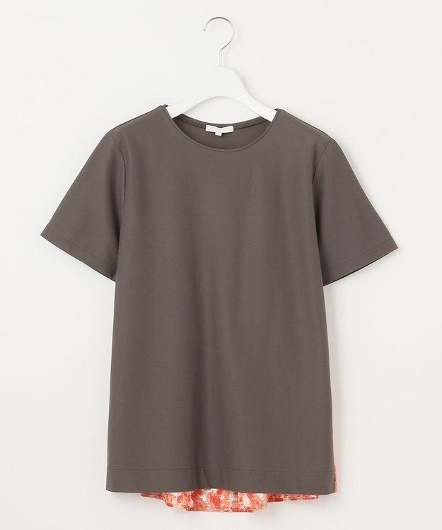 自由区 【洗える】オルタンシアフルールプリントコンビ カットソー オレンジ系