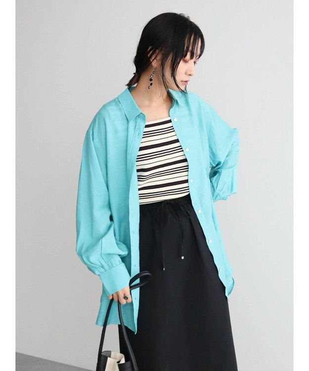 Green Parks レギュラーカラーシアーシャツ Blue Green