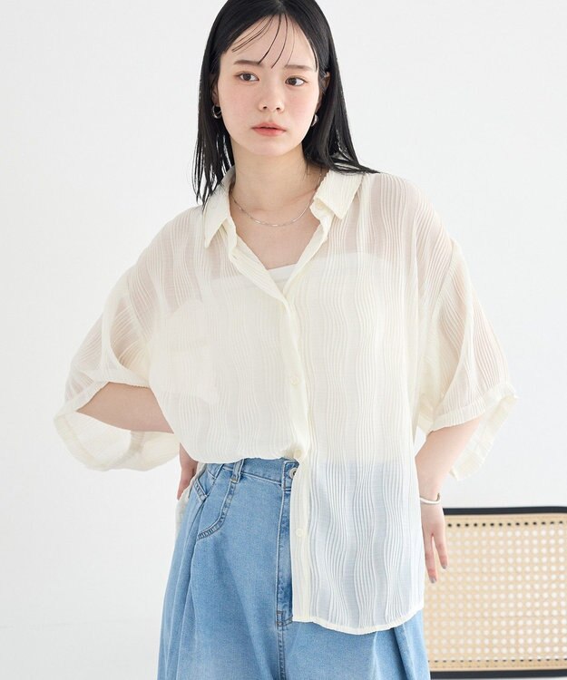 earth music&ecology ランダムプリーツシャツ Off White