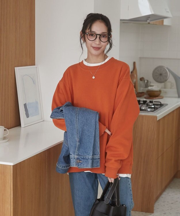 WEGO 【ユニセックス着用ITEM/裏起毛】リラックスフィットスウェットプルオーバー ダークオレンジ