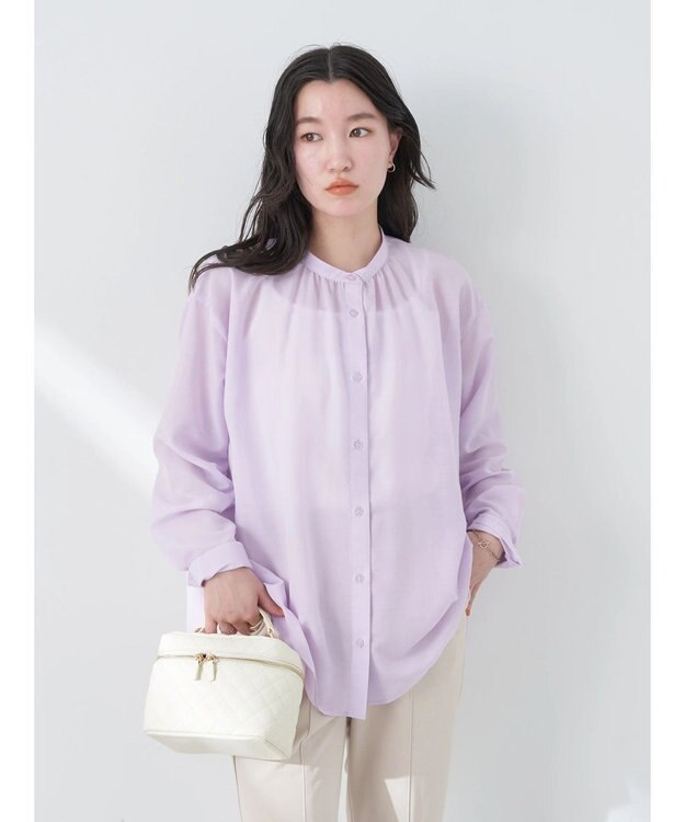 earth music&ecology シアーギャザーネックブラウス Lavender