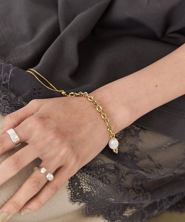 AMERICAN HOLIC 【ステンレス】パールトップスライドブレスレット Gold