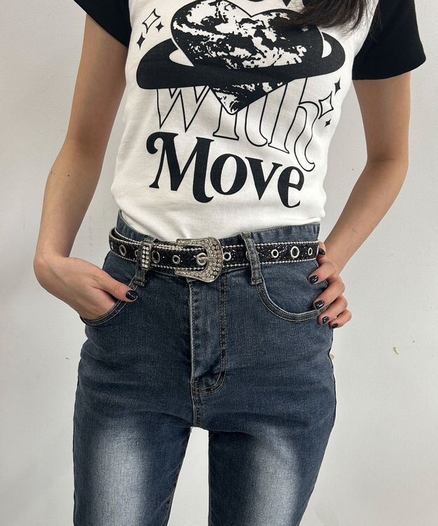 WEGO Lビジューバックルラメベルト ブラック