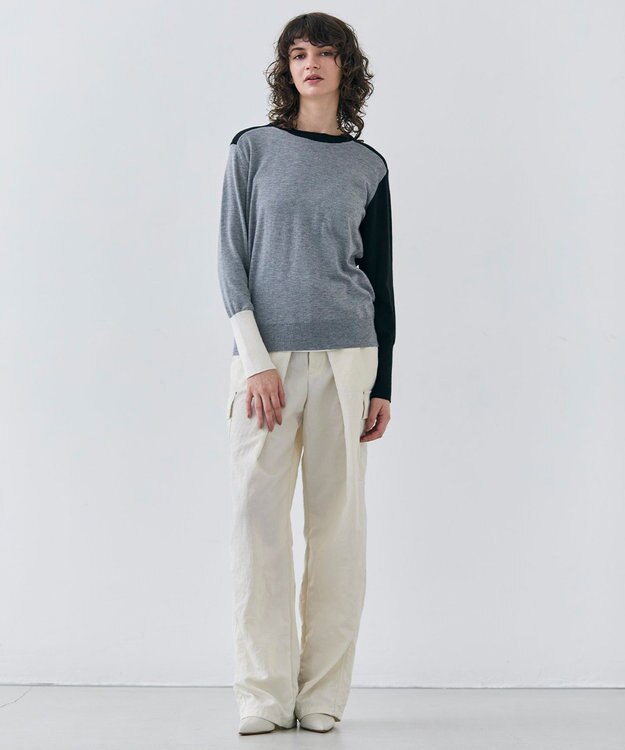BEIGE， 【洗える】BURNET / カラーミックスクルーネックトップス Grey×Black×Ecru