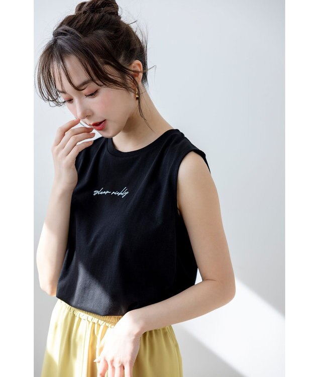 ANY SIS S 【洗える】ノースリーブロゴ Tシャツ ブラック系
