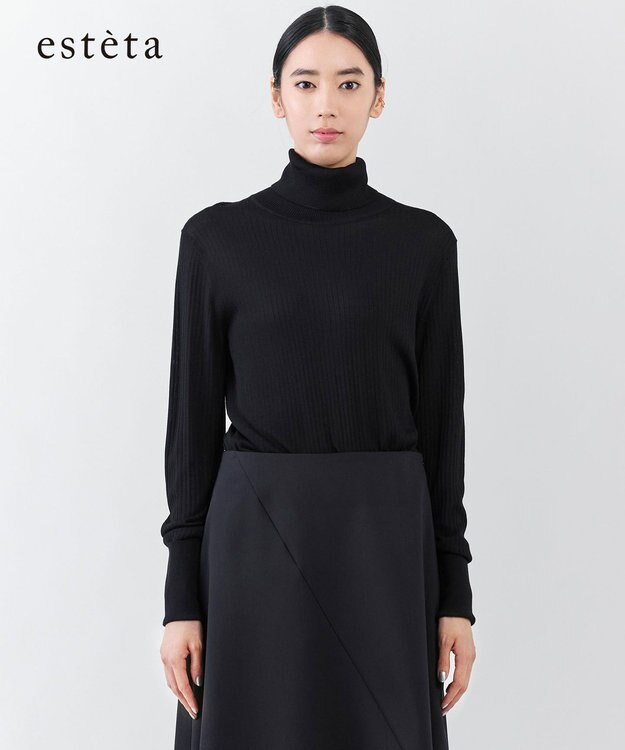 23区 【エステータ】シルクリブ タートルニット ブラック