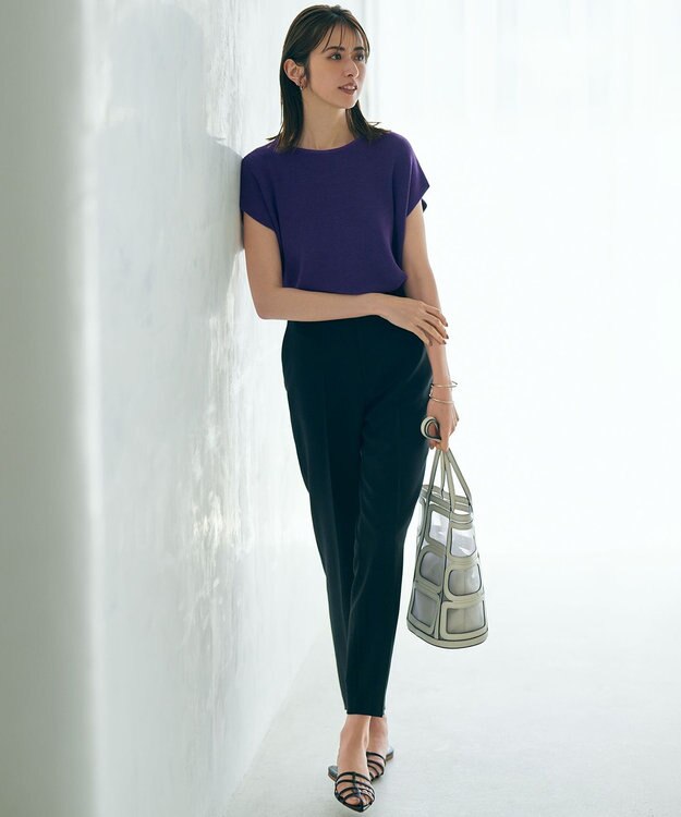 23区 【洗える】トロピカル2WAYストレッチ テーパード パンツ ブラック系