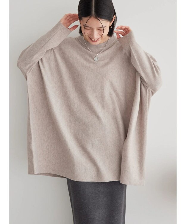 AMERICAN HOLIC バイパチポンチョライクＢＩＧニットチュニック Gray Beige