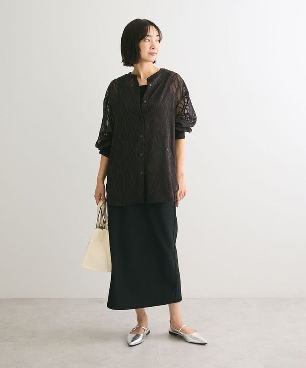 Green Parks ２ＷＡＹ　リーフジャガードシアーシャツ Black