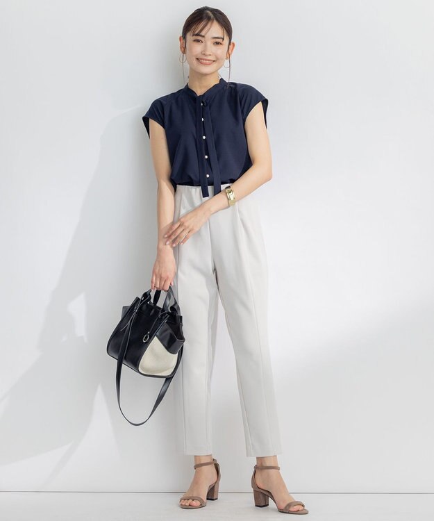 組曲 【洗える・イージーケア】シアーカルゼ ボウタイ ブラウス ネイビー系