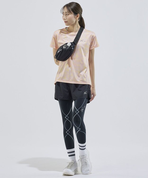 CW-X 【WOMEN】 CW-X トップス 【薄軽ランニングシャツ】 半袖 3分袖 Ｕネック 吸汗速乾性(本体) レディース DLY155 /ワコール オークル