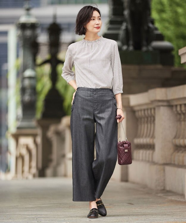 J.PRESS LADIES L 【洗える】T/C DENIM セミワイド パンツ ブラック系