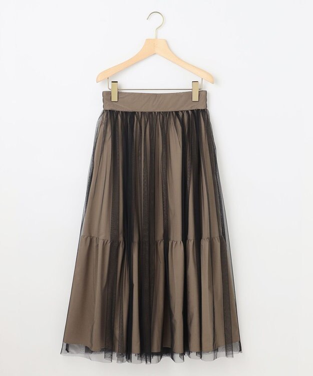 組曲 ギャザーチュール ドラマティック スカート ベージュ×ブラック系8