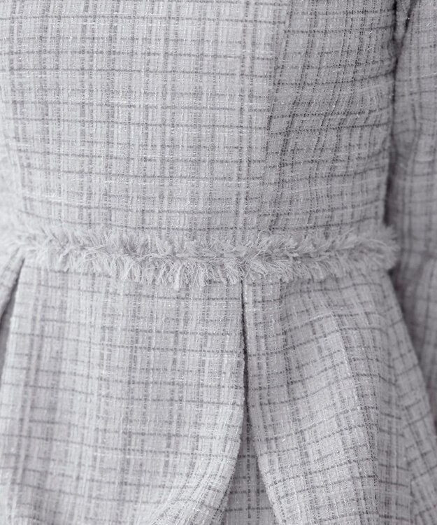 Tiaclasse 絶妙なMIXカラーのツイード素材で存在感溢れるタックワンピース グレー