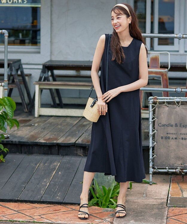 Tiaclasse L 【洗える】裾フレアAラインワンピース ネイビー