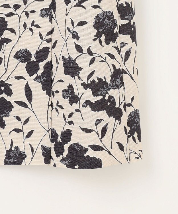 自由区 L 【洗える】リネンライクフラワープリント スカート ベージュ×バーント