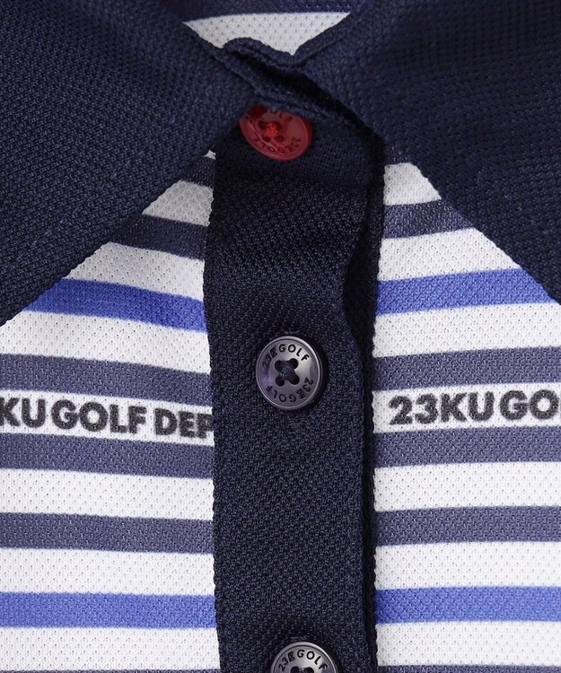 23区GOLF 【WOMEN】【吸水速乾・UVケア】ボーダーロゴ 半袖シャツ ネイビー系1