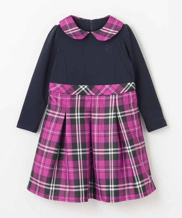 組曲 KIDS 【100㎝】チェックタフタドッキング ワンピース ベリーピンク系