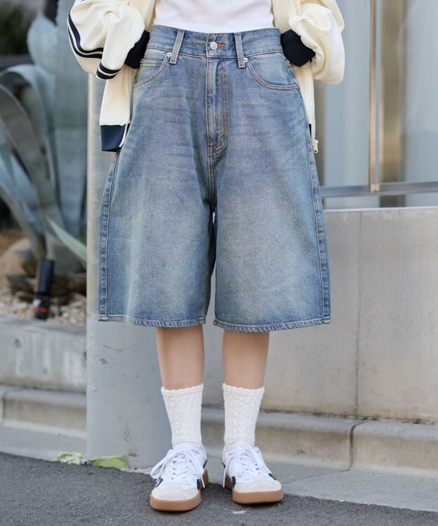 WEGO 【ユニセックス着用ITEM/SMLサイズ展開】スーパーバギーデニムショーツ デニム中濃加工色