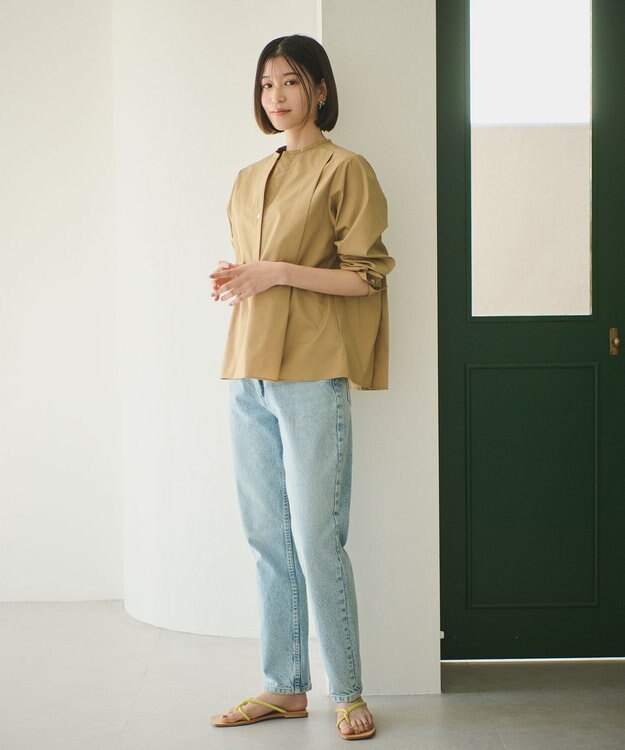 #Newans 【ANSWER for 骨格ストレート】タックデザインスキッパーネックシャツ キャメル系