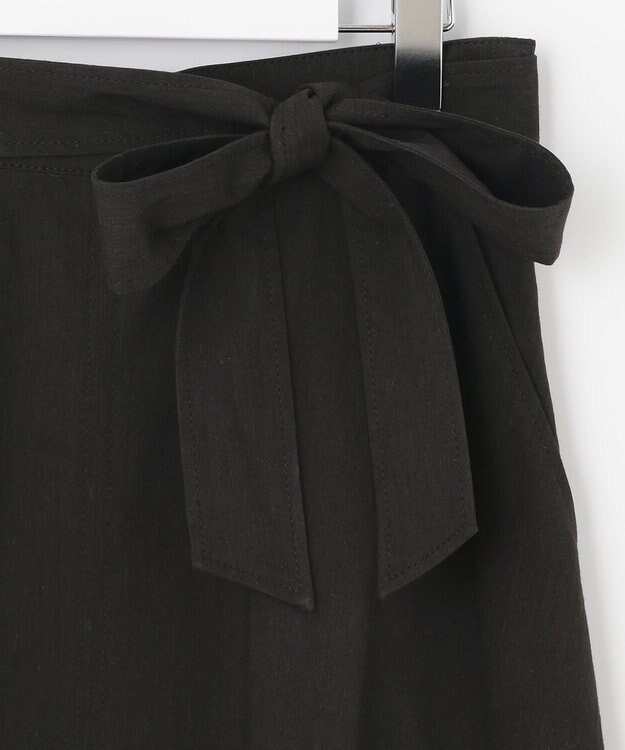 自由区 【洗える・ストレッチ素材】リネンヴィスコースストレッチ フレアスカート ブラック系