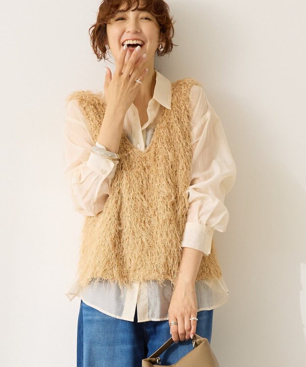 AMERICAN HOLIC 【前後2way】サイドスリットシャギーベスト Beige