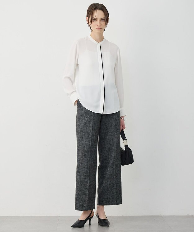 ICB L 【新色追加・WEB限定カラーあり】BackSatinAmunzen バンドカラーブラウス オフホワイト