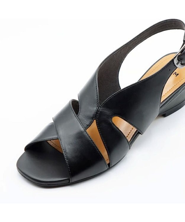 APOM モールドウエッジアシンメトリースリングバックサンダル45 ブラック