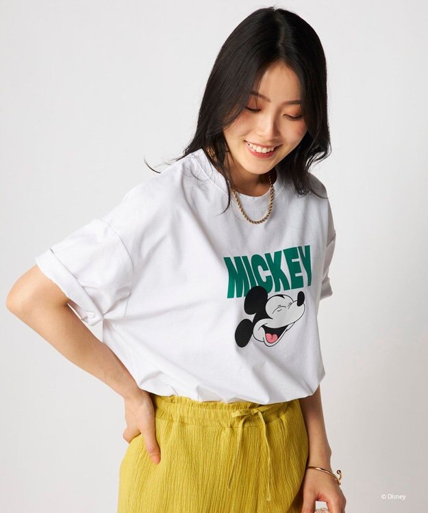 OP／FILA 【Ocean Pacific】ミッキー/水陸両用オーバーサイズTシャツ/レディース ホワイト