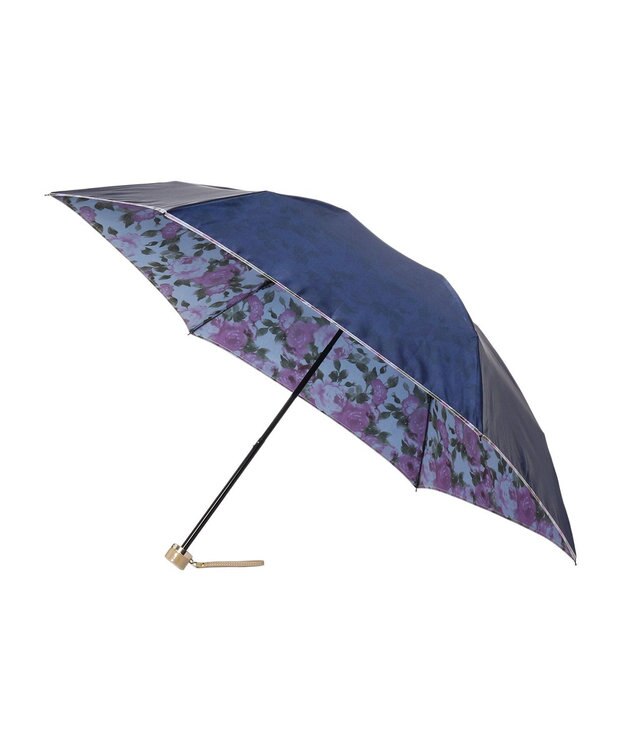 MOONBAT ミラショーン (mila schon) 折りたたみ傘 内側花プリント ネイビーブルー