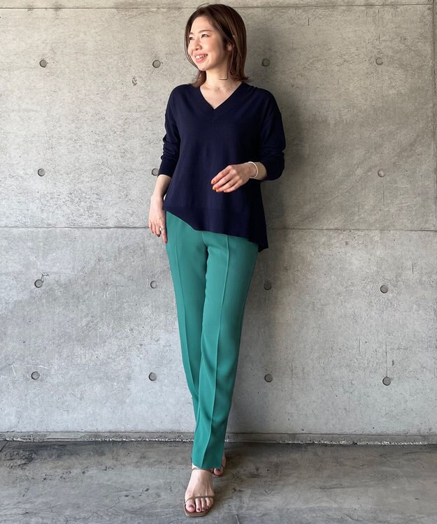 UNFILO 【ストレッチ/洗える】出会えるパンツ テーパード ライトグリーン系