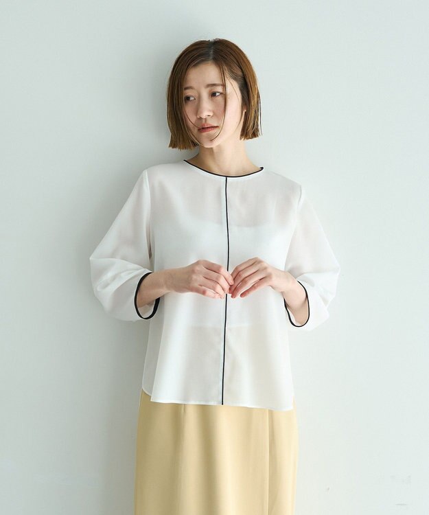 YECCA VECCA 配色パイピングブラウス Off White