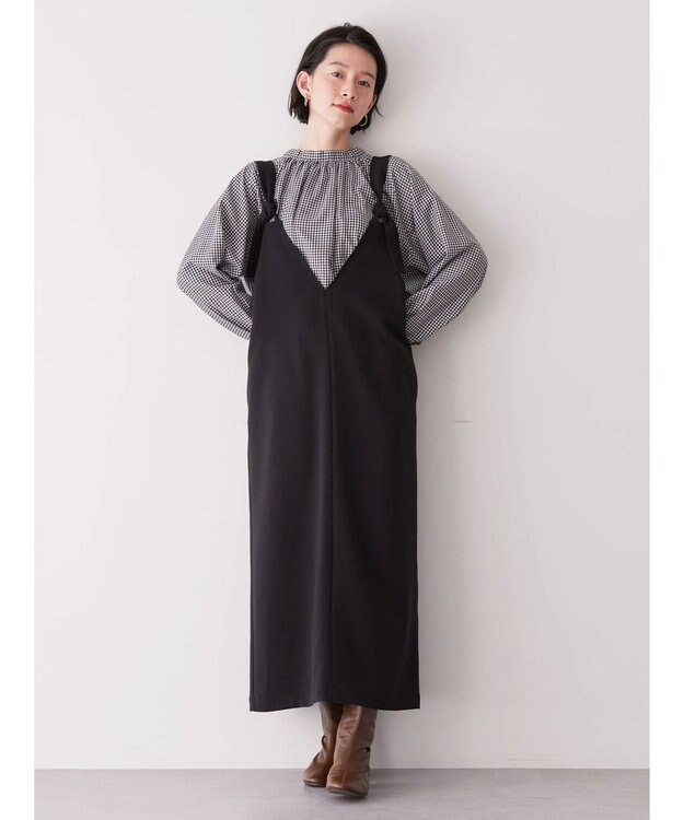 AMERICAN HOLIC 両ＶネックＩラインワンピース Black