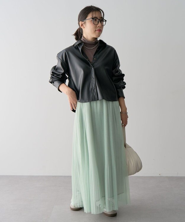 Green Parks ショート丈フェイクレザーシャツ Black