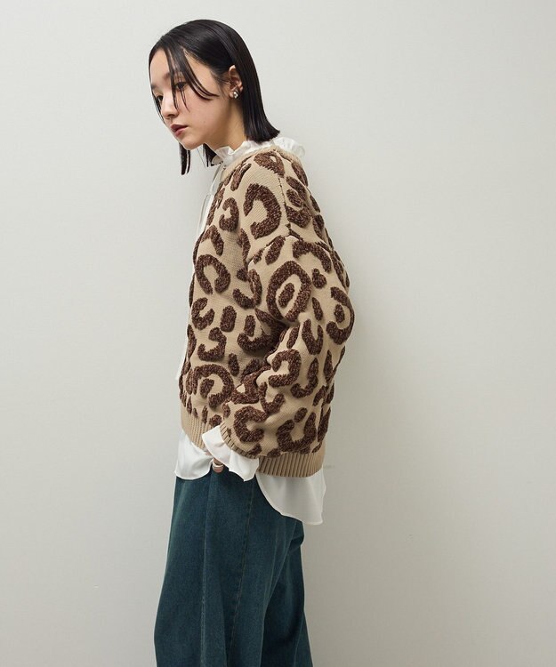 Green Parks ・ｆｕｒｒｙ　ｒａｔｅ　レオパードジャカードニット Beige