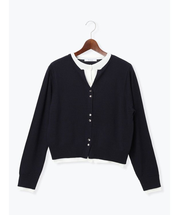 Te chichi 配色レイヤードカーディガン ネイビー