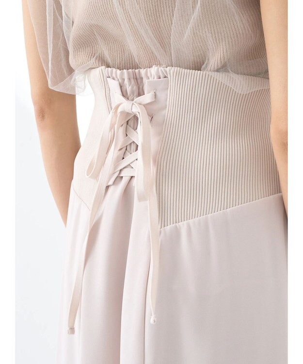 earth music&ecology サイドリブ切替バックレースアップスカート Ivory