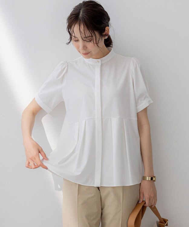 組曲 プレーティング天竺5分袖 カットソー アイボリー系