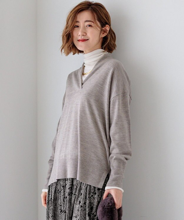 23区 【洗える】ウールテンジク Vネック ニット ブラウン系