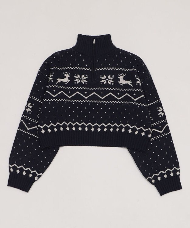 WEGO ノルディック柄ハーフジップニット ネイビー