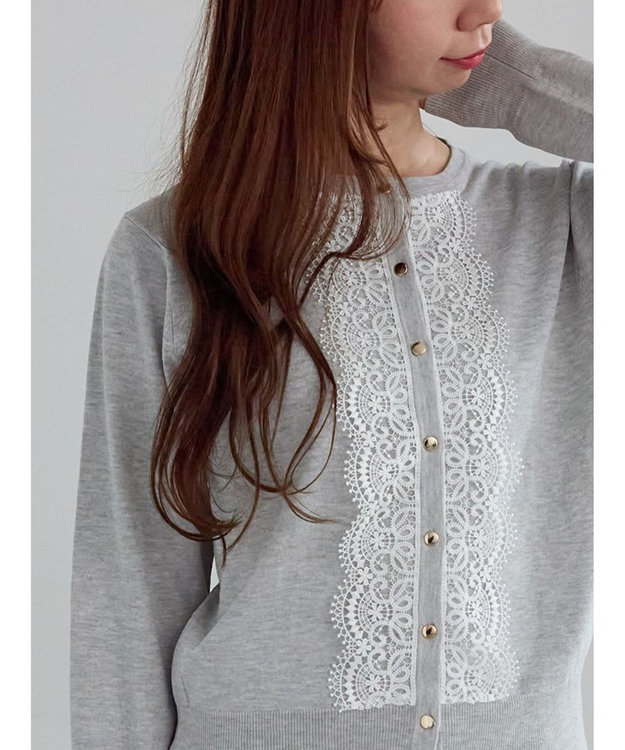 Te chichi フロントレースクルーネックカーディガン グレー