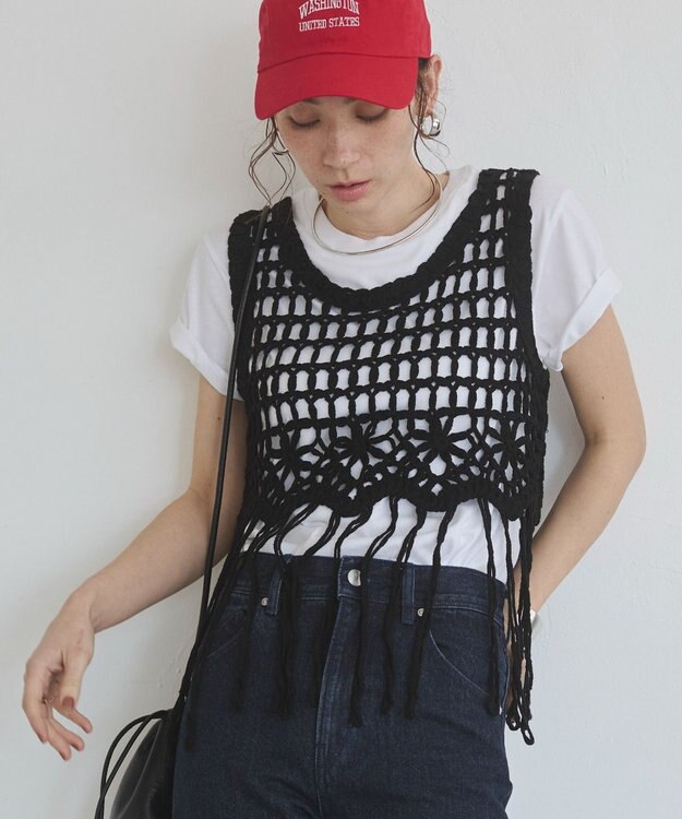WEGO 【ANGIE VINTAGE】クロシェフリンジベスト ブラック