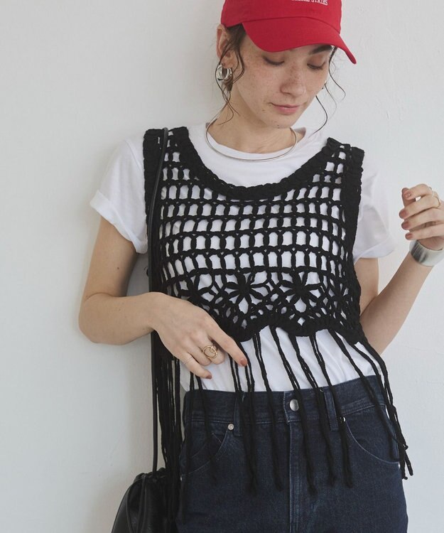 WEGO 【ANGIE VINTAGE】クロシェフリンジベスト ブラック