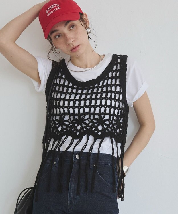 WEGO 【ANGIE VINTAGE】クロシェフリンジベスト ブラック