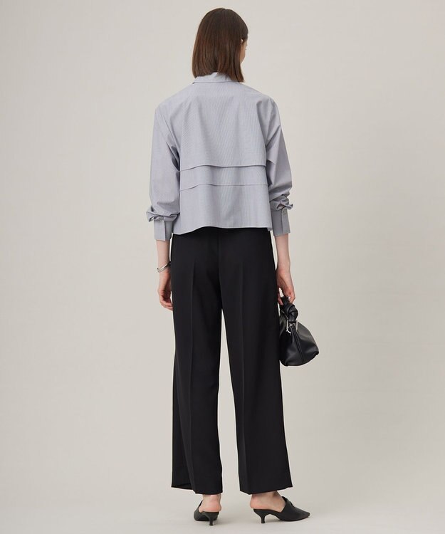 ICB 【洗える】 クリーンブロード クロップドブラウス ブラックストライプ系