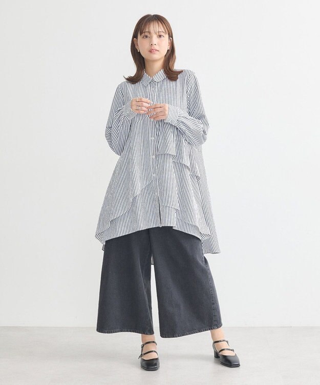 earth music&ecology アシンメトリーティアードチュニック Stripe