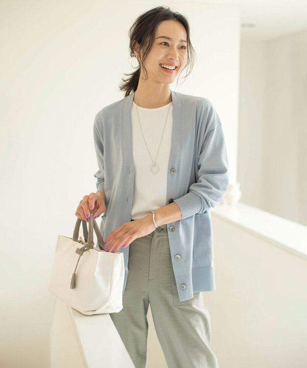 J.PRESS LADIES L 【洗える】 Co/Peライト Vネック カーディガン スカイブルー系