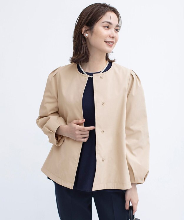 組曲 S コットンライクツイル ノーカラーショート丈コート ベージュ系
