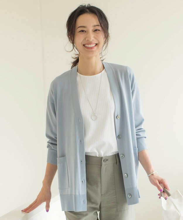 J.PRESS LADIES L 【洗える】 Co/Peライト Vネック カーディガン スカイブルー系