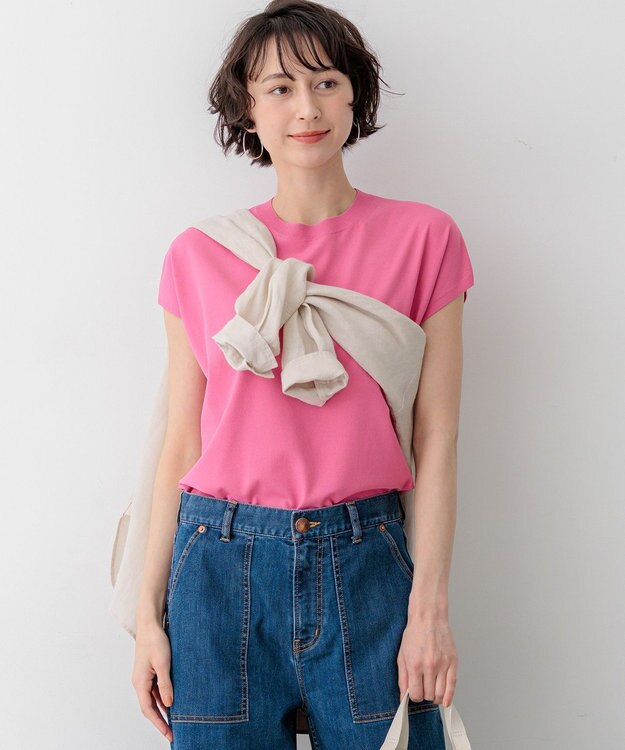23区 S レーヨンポリエステルストレッチ フレンチスリーブ ニット ピンク系